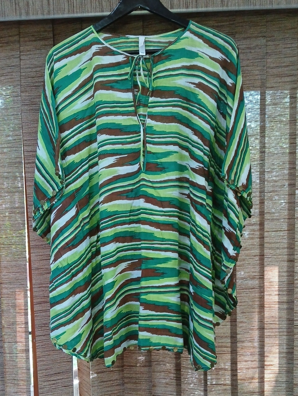 Vix Green and Brown Striped Tie-Neck Tunic